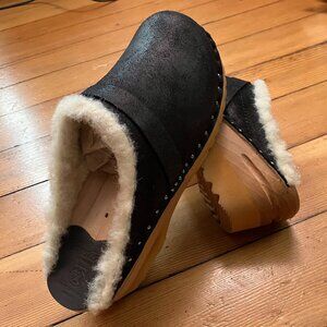 Troentorp Clogs Munch Sherpa Black Waxy Suede Mules 38